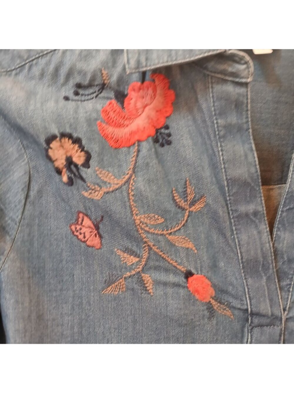 Sonoma Goods For Life Womens PS Chambray Embroidered Peplum Shirt  Blue NWT #D33 - Picture 6 of 9